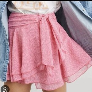 aerie Pink Ruffle Midi Skirt Flowy Barbie Coquette